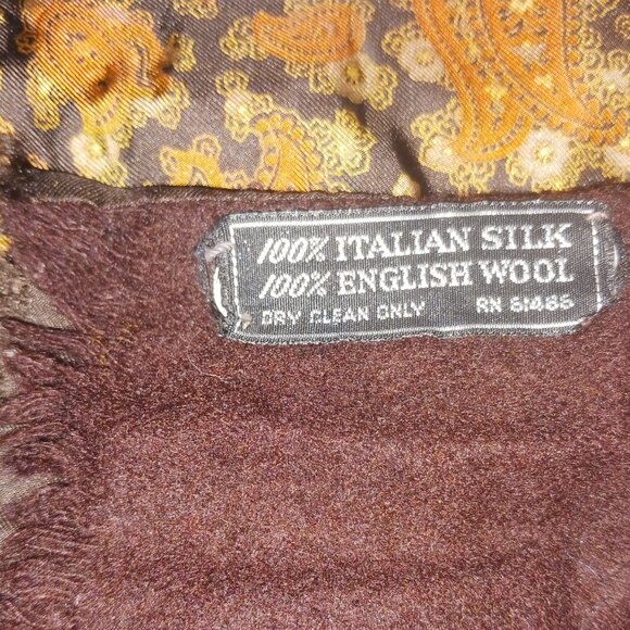 Vintage Christian Dior Paisley Italian Silk And Wool Two Sided Scarf Brown Gold - Picture 3 of 6